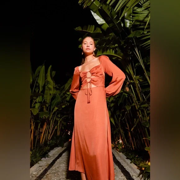 farm rio orange cut out dress Farm Rio Cutout Maxi Dress - Brown